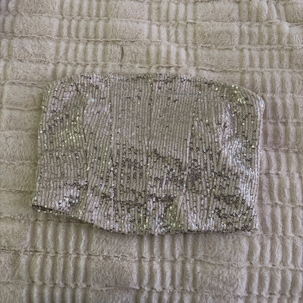 Silver Sequin Strapless Top altar’d state